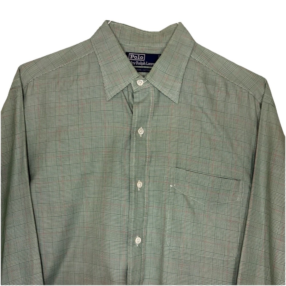 VINTAGE Polo Ralph Lauren Shirt Mens Size L Green Long Sleeve 100% Cotton Pocket - Picture 4 of 9